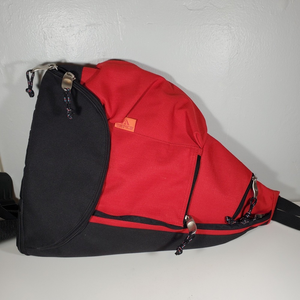 AMPAC Bag Sling Backpack Red Black Shoulder Strap Adjustable Zip Many Pockets